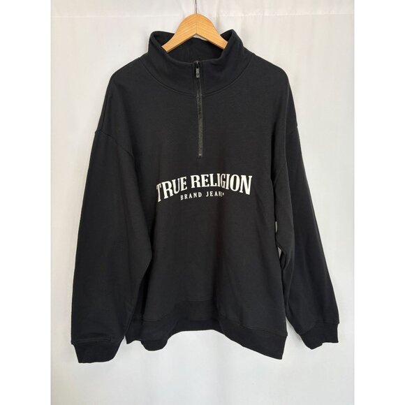 New True Religion Relaxed Half Zip Sweatshirt, Men's Sz Large $119 Orig - Picture 1 of 6